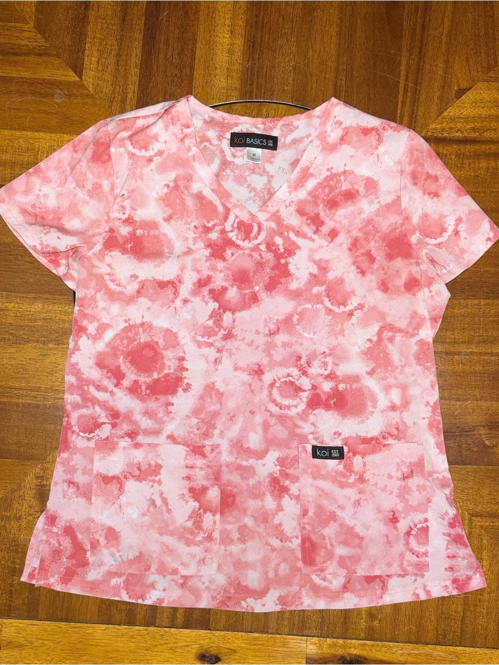 koi Pink Tie-Dye V-Neck Scrub Top